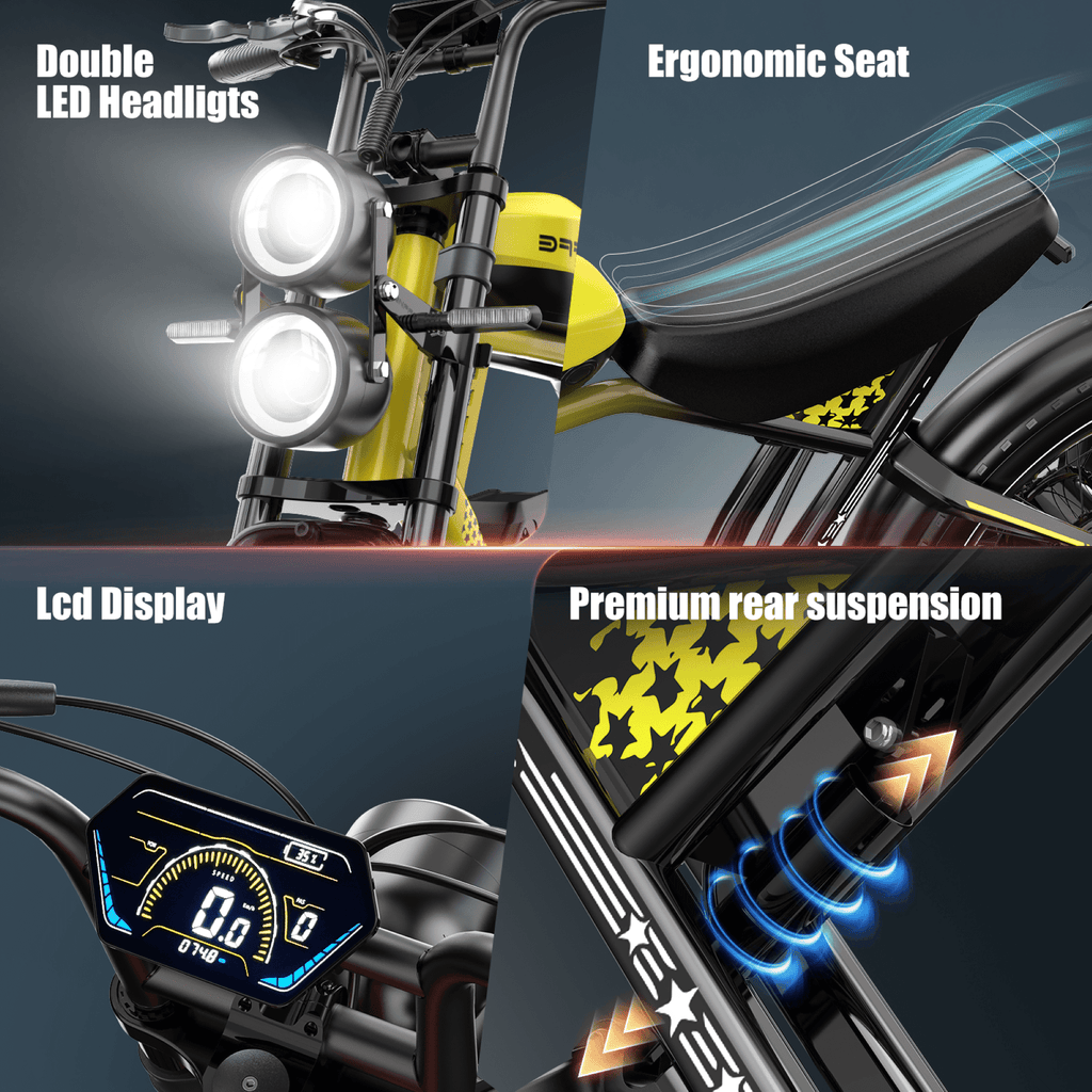 2D Ultra Electric Bike for Adults, 3000W Peak Motor 32MPH Off-Road E Bike, 48V 45Ah Battery, 200-Mile Range, 20 x 4.0 Fat Tires, Shimano 7-Speed, Yellow Electric Bikes