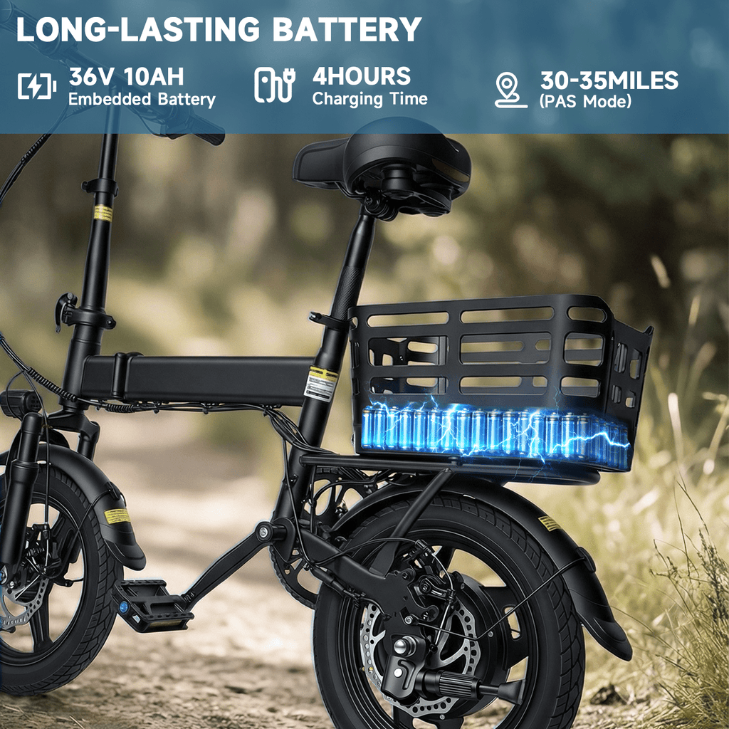 14 Folding Electric Bicycles with 500W Peak Motor,35 Miles 20MPH 432WH Integrated Battery ,Ebike for Adults with Basket,UL2849 Electric Bikes