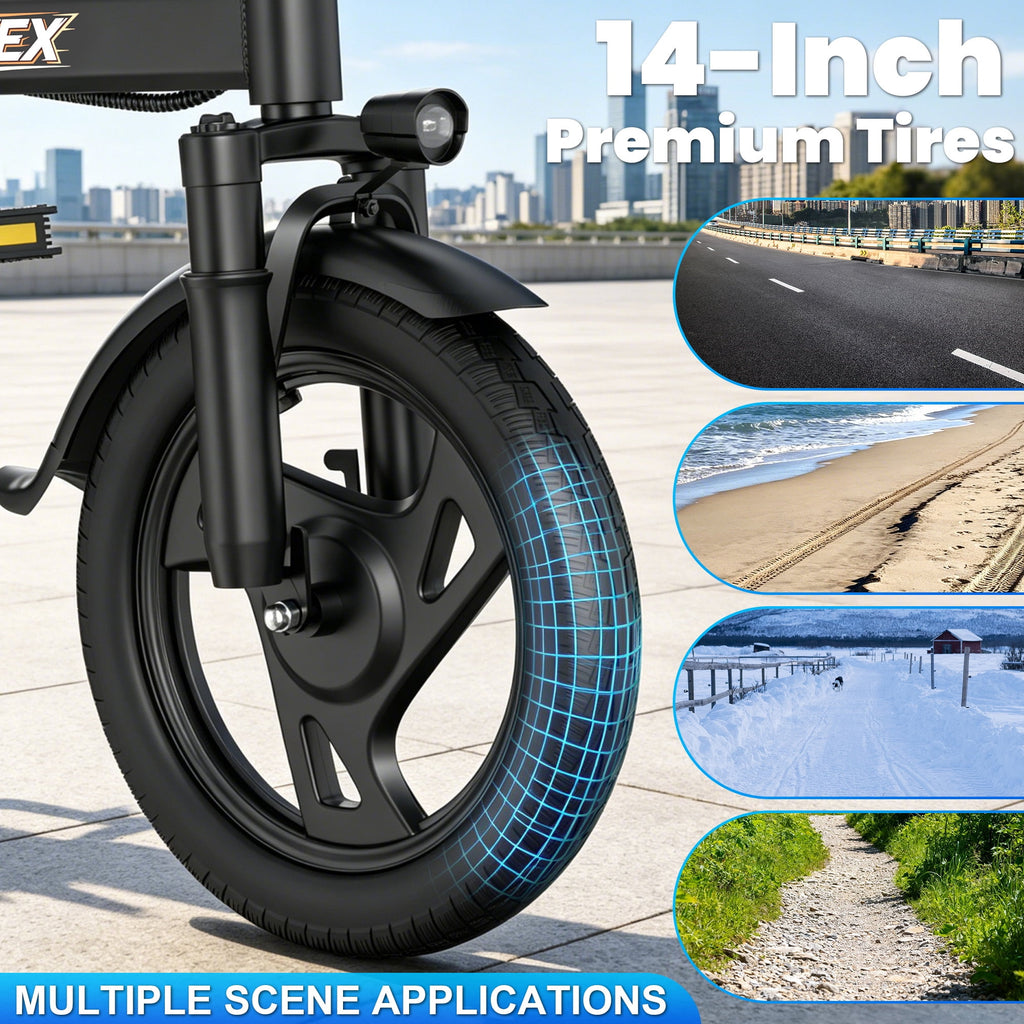 HQYEX HQ14PRO 500W Adult Electric Bicycle, 14 Inch Fat Tire Ebike with 48V 9Ah Rechargeable Battery, Max Speed 22MPH, Dual Brakes & Full Suspension, Adjustable Seat, Perfect for Commuting E Bike Electric Bikes