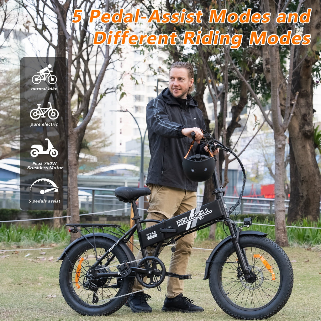 SYX MOTO 20 Fat Tire Electric Bike for Adults, 48V 350W Foldable Ebike with LCD, Max Speed 20MPH, 7 Speed 5 Riding Models, UL2849, Black Electric Bikes