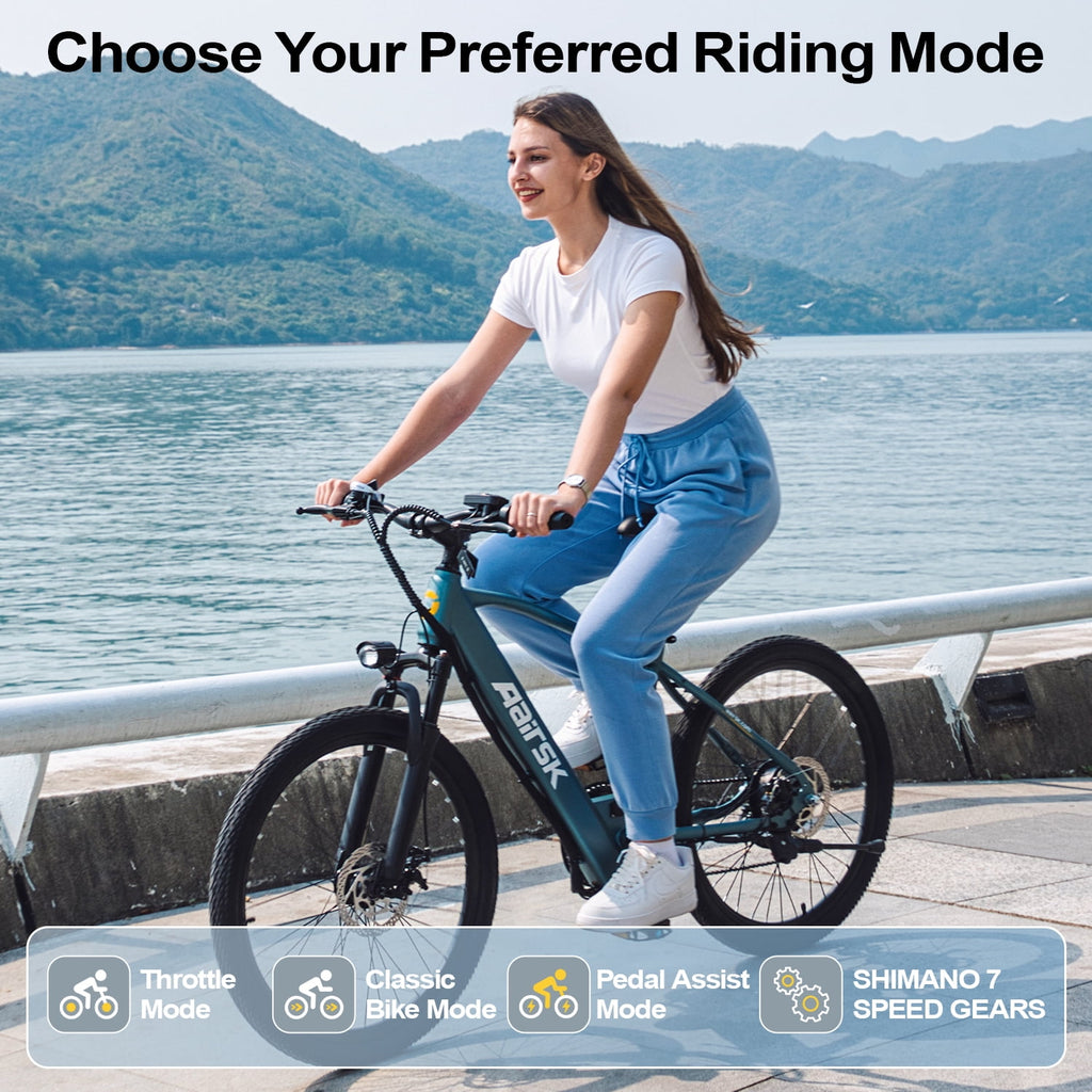 Unibike 24Electric Bike for Adults, 400W Ebike with 36V 10AH Battery, 40Miles Long Range Mountain Bikes, Shimano 7-Speed Electric Bicycle, Blue Electric Bikes