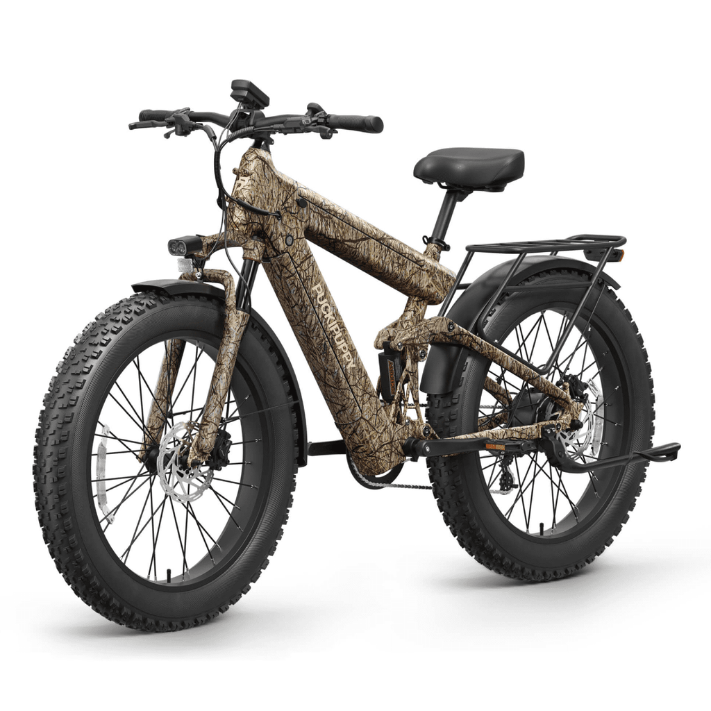 PUCKIPUPPY Electric Bikes for Adults 130Miles Long Range E Bike 1350W 28 mph Dual Battery Ebike (48V 15AH + 48V 15AH) 26 Fat Tire Full Suspension E Mountain Bike 8 Speed, Comply with UL2849 by SGS Electric Bikes