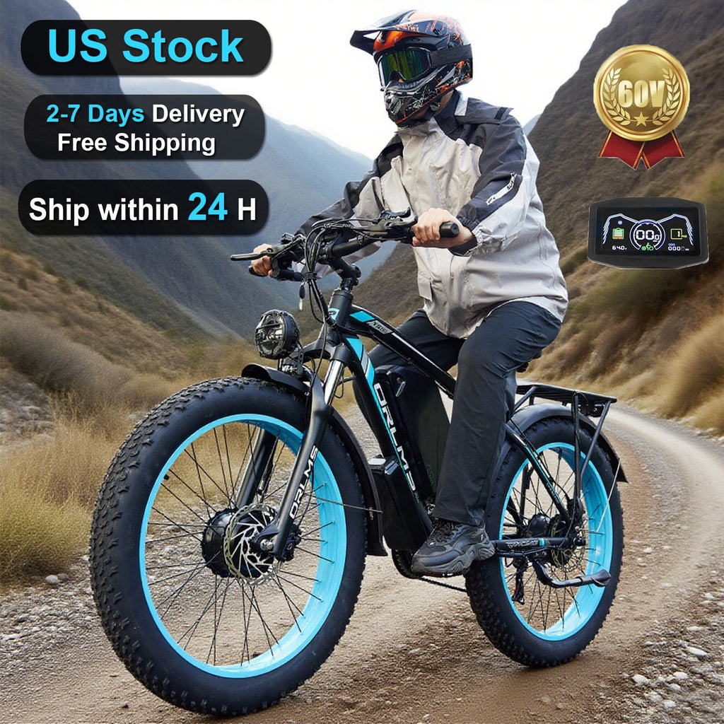 6000W Peak Dual Motor Ebike, 60V 25AH Battery Electric Bike for Adults,AWD 21-Speed 50MPH Mountain Snow E-Bike with 26 x 4.0 Fat Tire, Long Range Mountain Dirt Bike for Off-Road Snow Sand Electric Bikes