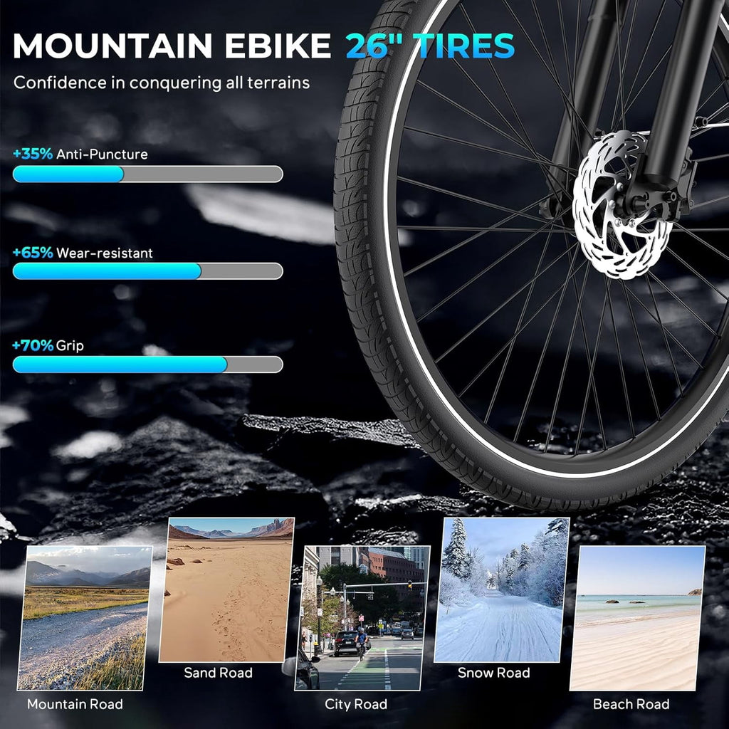 Movcan V80 1000W Electric Bike for Adults, 28MPH & 70 Miles Range, 26 City Cruiser Ebike with 48V 13Ah Removable Battery, 7-Speed Dual Disc Brake Mountain Commuter E-Bike Electric Bikes