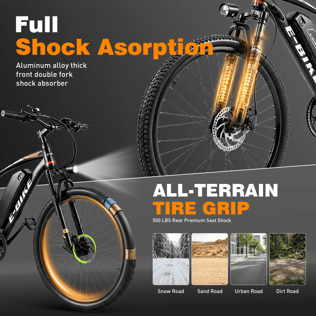 XYJ Electric Bike for Adults,750W Peak Motor,25 MPH,Electric Mountain Bike,26 Adult Electric Bicycles with Multi-Shock Absorption,48V 12Ah Removable Battery,7 Speed,UL 2849,Commuter Electric Bicycle Electric Bikes