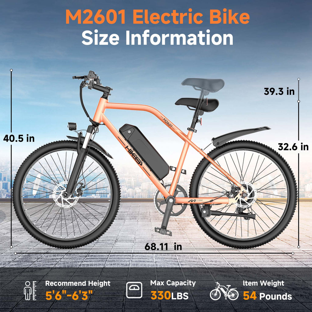 HeloKeep M2601 Electric Bike for Adults, 500W Motor, 48V 375Wh Removable Battery, 26 Puncture-Resistant Tires, 20MPH 7-Speed Ebike with Front Suspension & Disc Brakes, UL2849, Orange Electric Bikes
