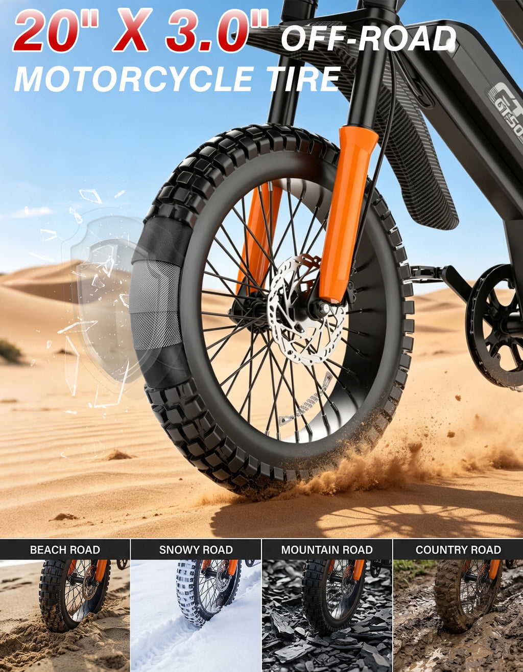 AZHAR GT50 Electric Bike for Adults, 3000W Motor, 20x3 Fat Tire Mountain Bike, 48V/23Ah Battery, UL2849 Electric Bikes