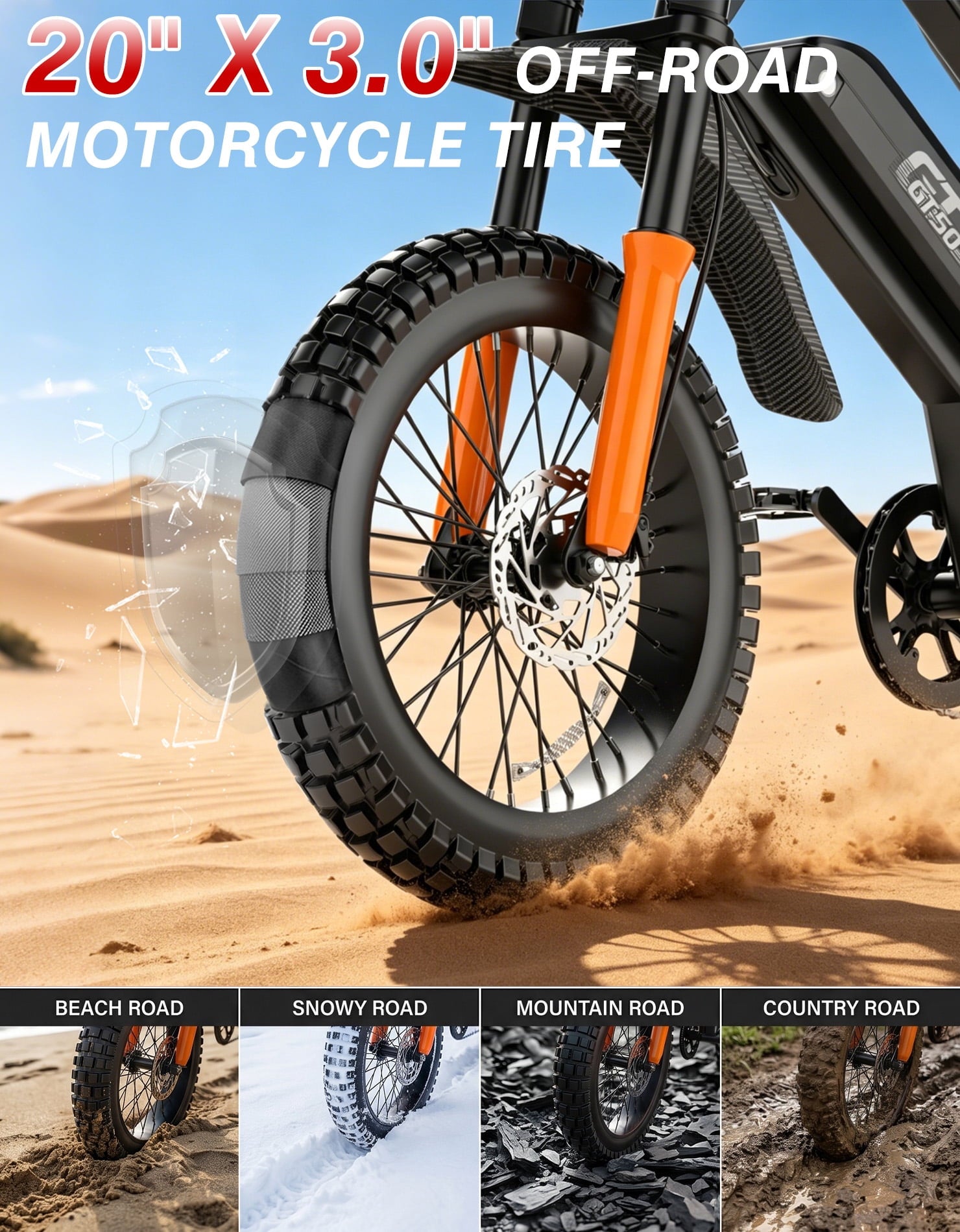 AZHAR GT50 Electric Bike for Adults, 3000W Motor, 20x3 Fat Tire Mountain Bike, 48V/23Ah Battery, UL2849 Electric Bikes