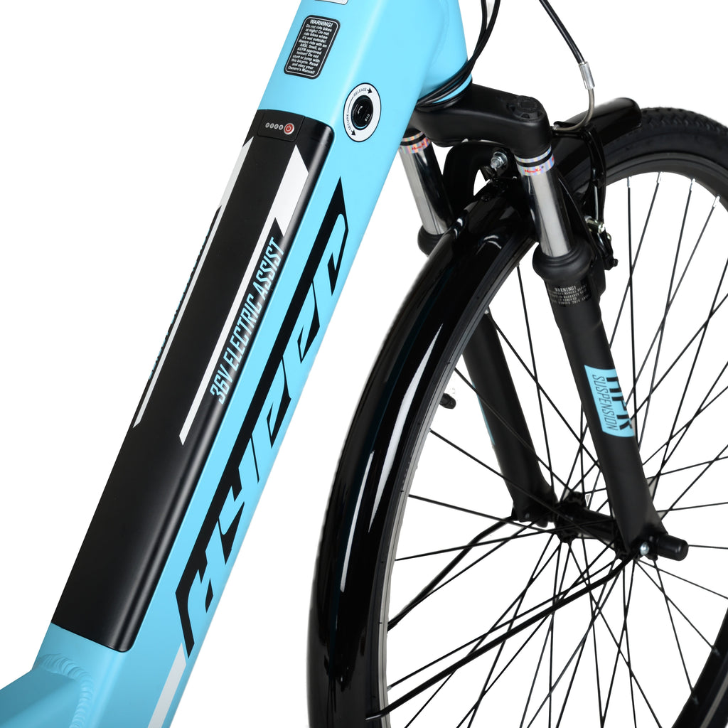 Hyper Bicycles E-Ride 700C 36V Electric Commuter E-Bike for Adults, Pedal-Assist, 250W Motor, Blue Electric Bikes