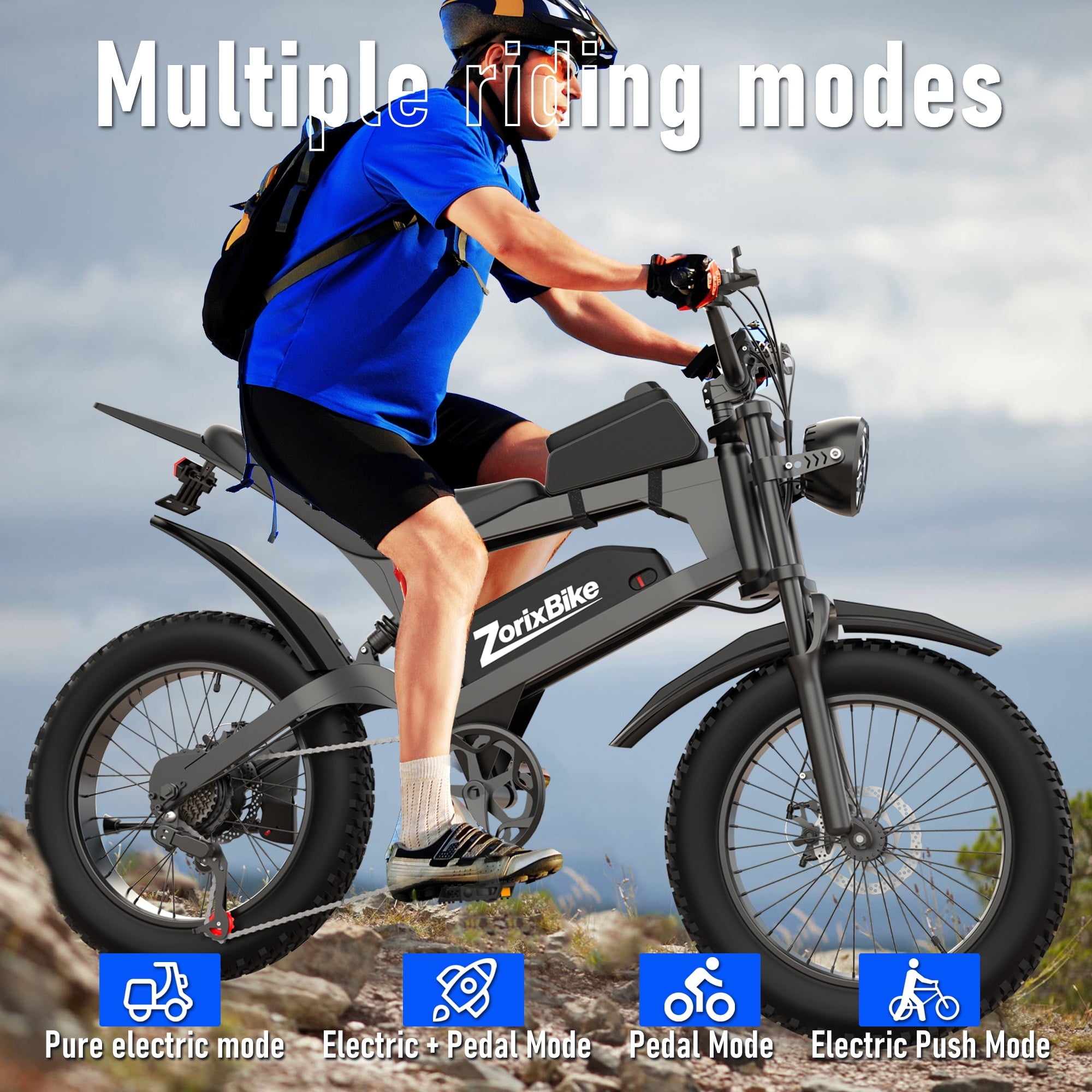 ZorixBike R8 Electric Bike for Adults, 1500W Brushless Motor Ebike, 20x 4 Fat Tire Electric Bicycle, 48V E Mountain Bike UL2849 Electric Bikes