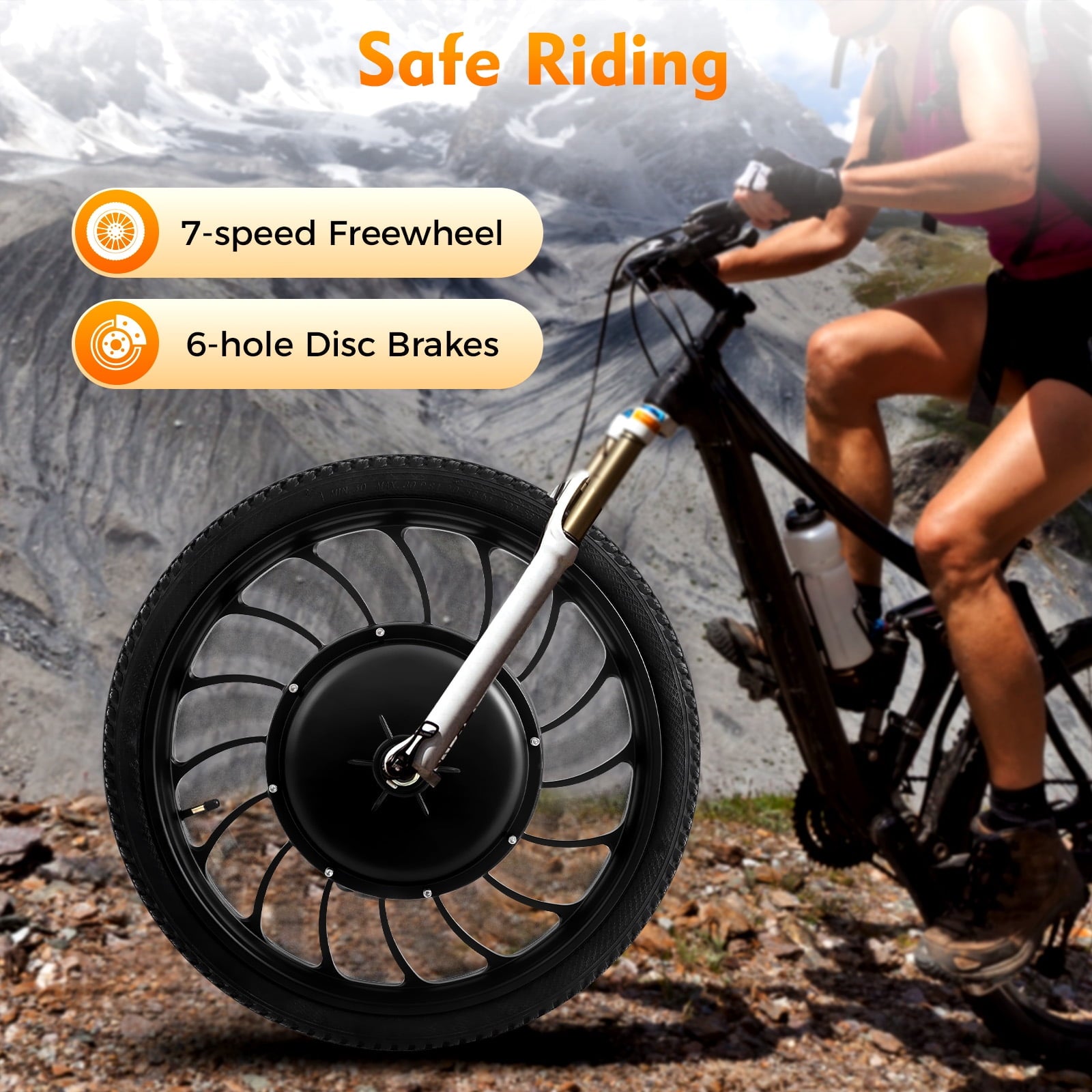 1000W Electric Bicycle Motor Wheel – High-Speed E-Bike Hub with 7-Speed Freewheel, 88.7% Efficiency, IP54 Waterproof, and 35N.m Torque Electric Bikes