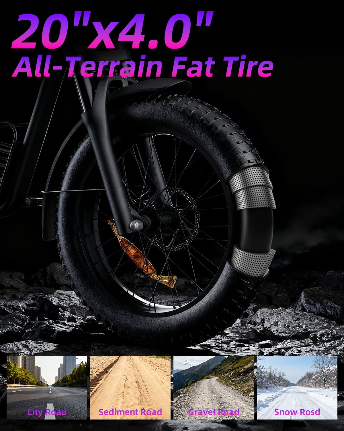 Electric Bike for Adults, 750W Peak 1500W Motor, 20x4 Fat Tire, E Mountain Bike, 48V/15.6AH Battery,UL2849 Electric Bikes