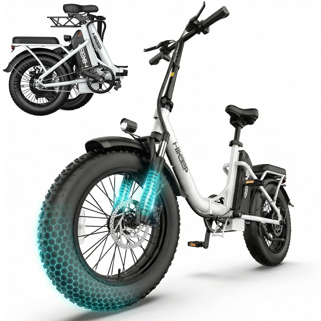 1200W Peak Folding Fat Tire Electric Bike for Adults with Removable 48V 10Ah Lithium Battery, Dual Disc Brakes, UL Certified E-Bike, White Electric Bikes