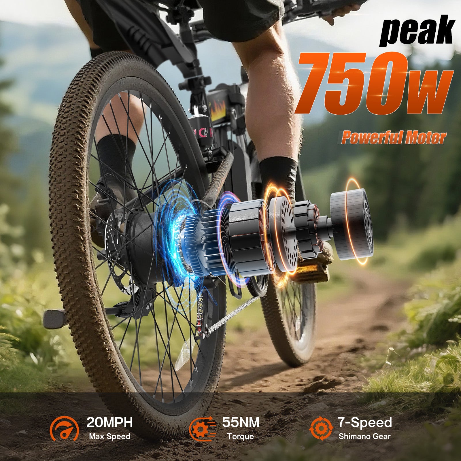 AIRWEST 26 Folding Electric Bike for Adults -Peak 750W Motor, 48V 374.4W Removable Battery, 7-Speed, Dual Suspension，Mountain E-Bike, UL2849 Electric Bikes