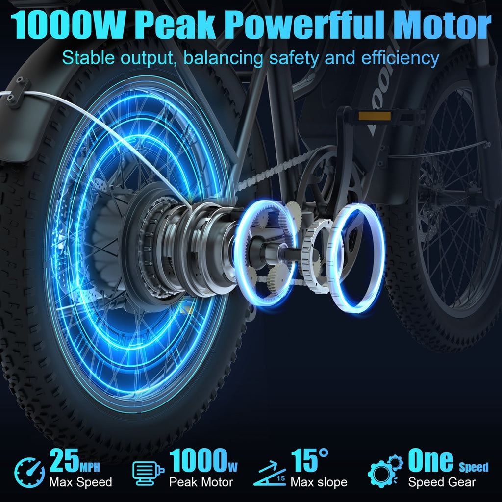 Loonfat Electric Bike for Women Men, 25MPH Peak 1000W Ebikes for Adults, 48V 15.6Ah Battery, 70 Miles Range, Step Through Commuter E-Bike, UL2849 Electric Bikes