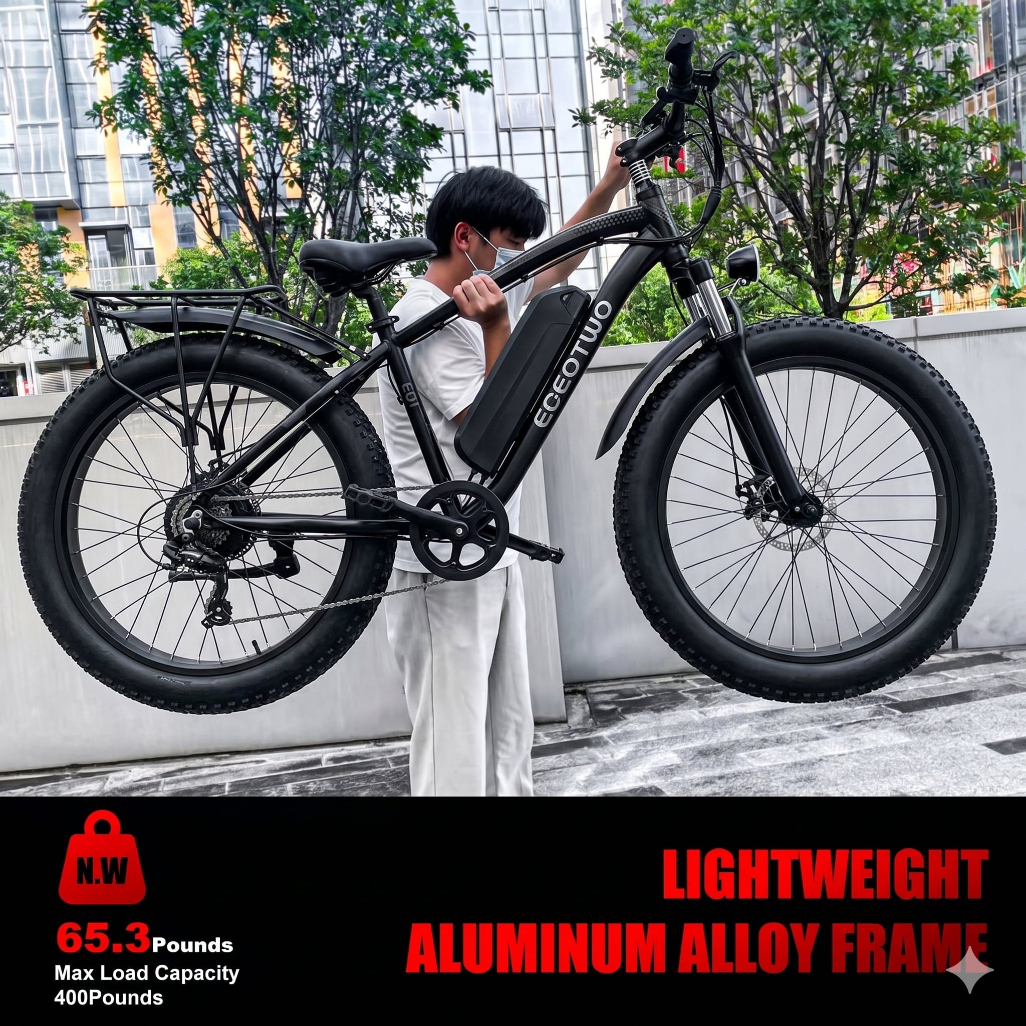 EOEOTWO 26 Fat Tire Electric Bike for Adults 1500W Peak Motor, 48V 15Ah Removable Battery, 34 MPH Fast E-Bike with 60-Mile Range, All-Terrain Mountain Bicycle with Front Suspension, UL2849 Certified Electric Bikes