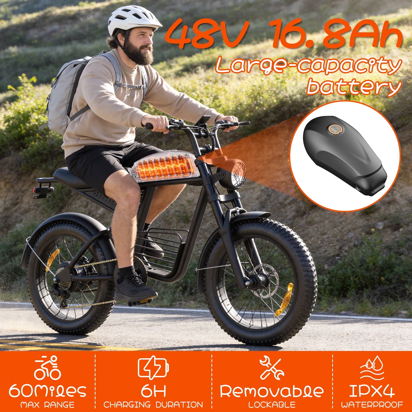 Electric Bike for Adults,750W Motor 1500W Peak,Top Speed 30MPH, Max 55miles,20×4.0 Fat Tires,48V 16.8Ah Battery,UL 2849,Fit for 18+ Electric Bikes