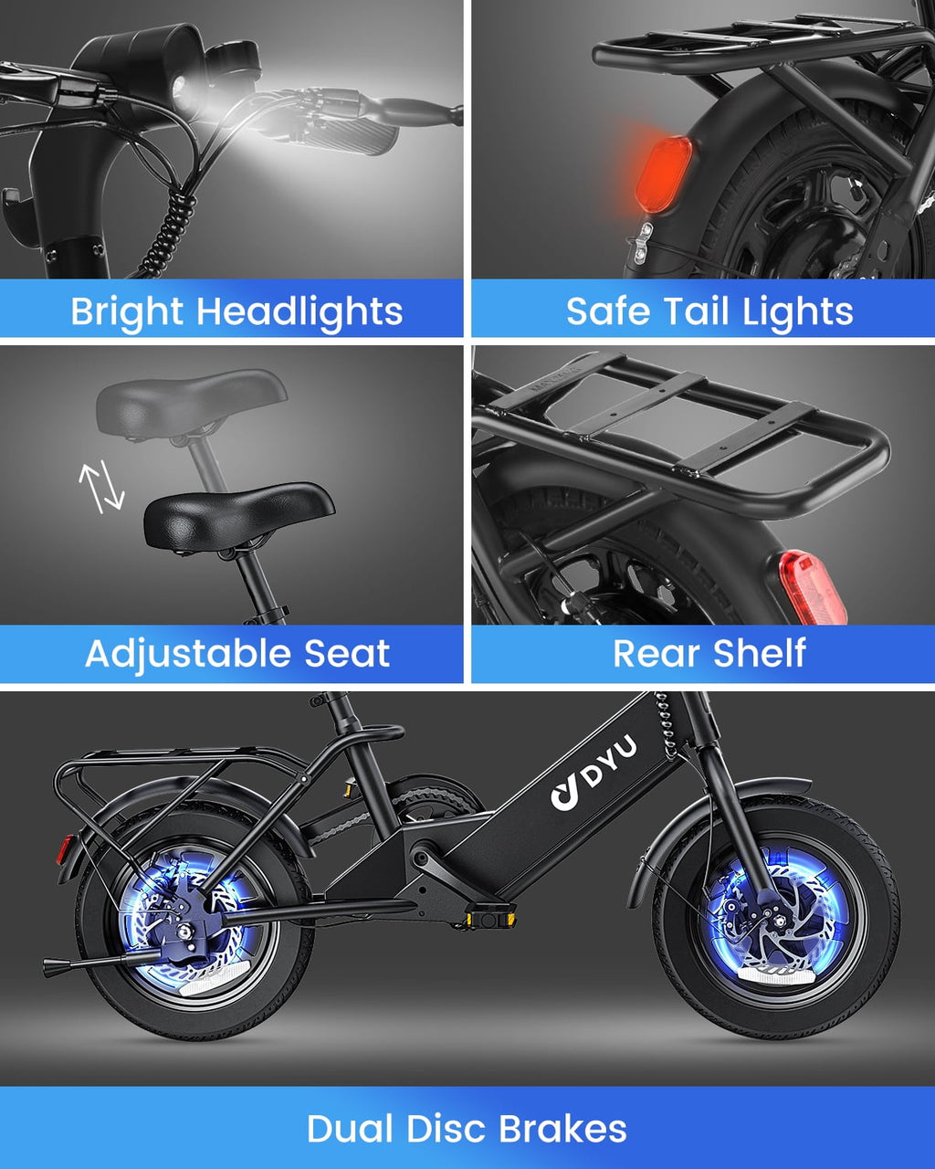 DYU 14 Folding Electric Bike for Adults Teens, 500W Peak Motor 36V/7.8AH Battery, Commuter City Ebike, UL2849 Electric Bikes