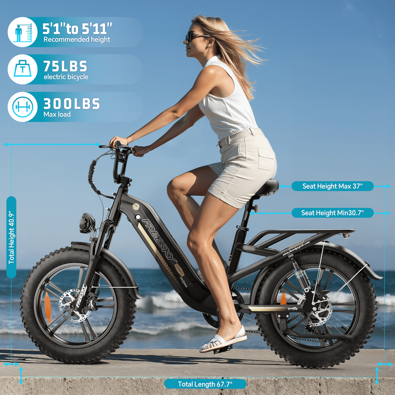 FREESKY 2026 Upgraded Rocky Pro Torque Sensor Electric Bike for Adults, 48V 25Ah Samsung Cells Battery, 105 Miles Range, 33MPH Fat Tire Step-Thru E Bike, 20 Full Suspension Cargo Bicycles, 8-Speeds Electric Bikes