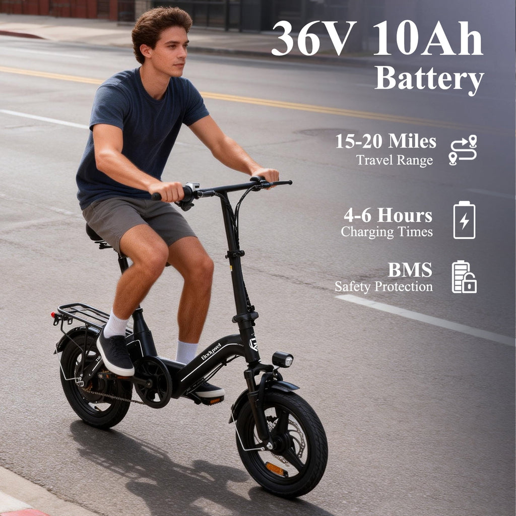 Bodywel Electric Bike for Adults, Electric Bicycle with 36V 10Ah Battery, 14 Folding Ebike, Peak 500W Motor, Mini E Bikes for Urban Commuter, UL2849 Electric Bikes