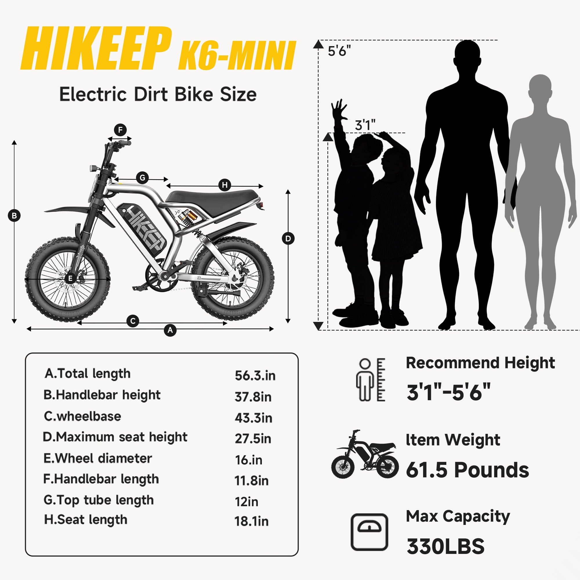 HiKeep Electric Bike for Teenagers, 750W 1500W Peak Dirt Bike, 48V 15Ah Battery Ebike, 25MPH E-Mountain Bike, 16x3.0 Fat Tire, UL2849 Electric Bikes