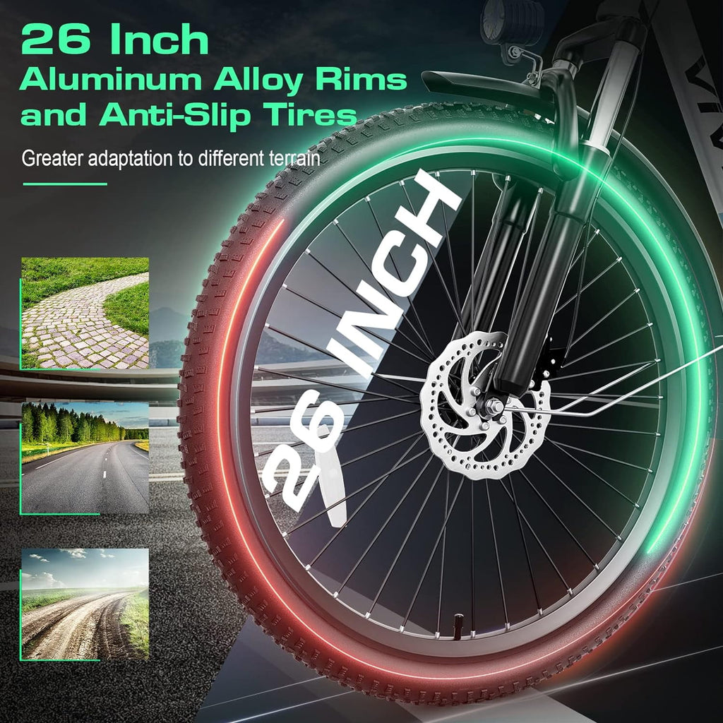 Vivi 26'' Electric Bike for Adults 500W Electric Bike with 48V Removable Battery, Electric Commuter Cruiser Bike 19.8MPH City Electric Bike with Cruise Control, UL2849 Certified Electric Bikes
