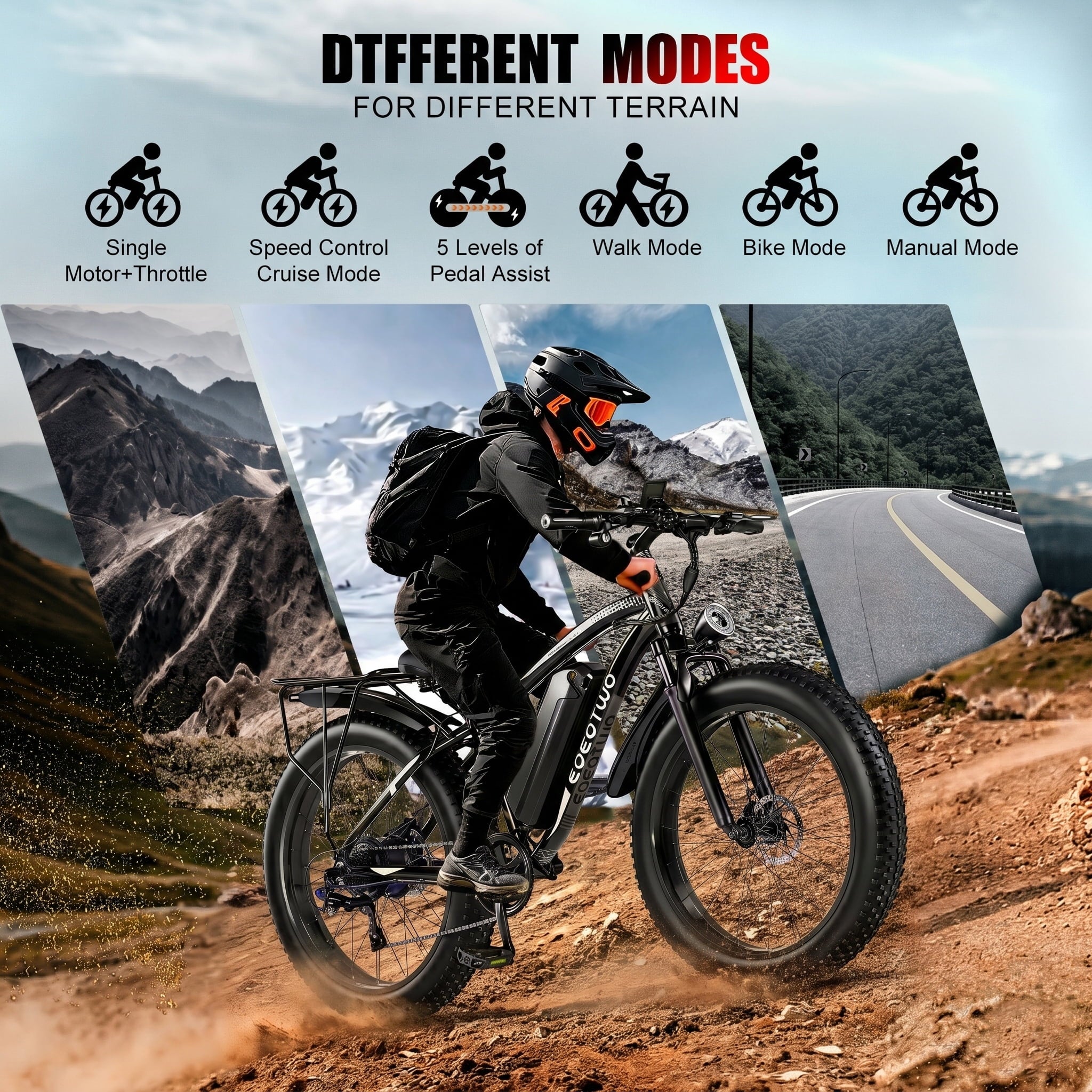 EOEOTWO 26 Fat Tire Electric Bike for Adults 1500W Peak Motor, 48V 15Ah Removable Battery, 34 MPH Fast E-Bike with 60-Mile Range, All-Terrain Mountain Bicycle with Front Suspension, UL2849 Certified Electric Bikes