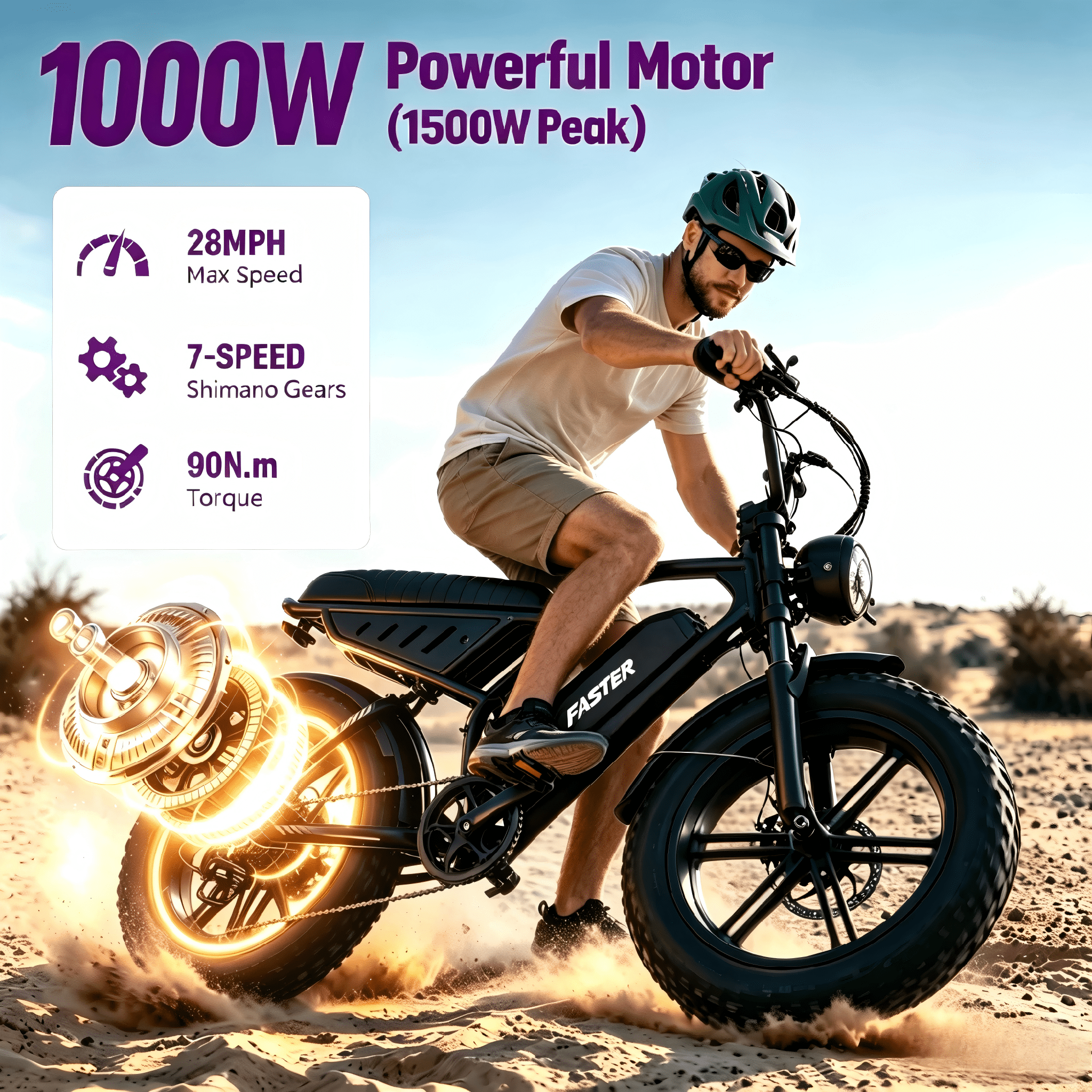 1500W Electric Bike for Adults, 48V 15.6AH Removable Battery, 28MPH Max Speed, Full Suspension & 20X4 Fat Tire E-bike, UL2849 Certified Mountain Bike with Long Seat Electric Bikes