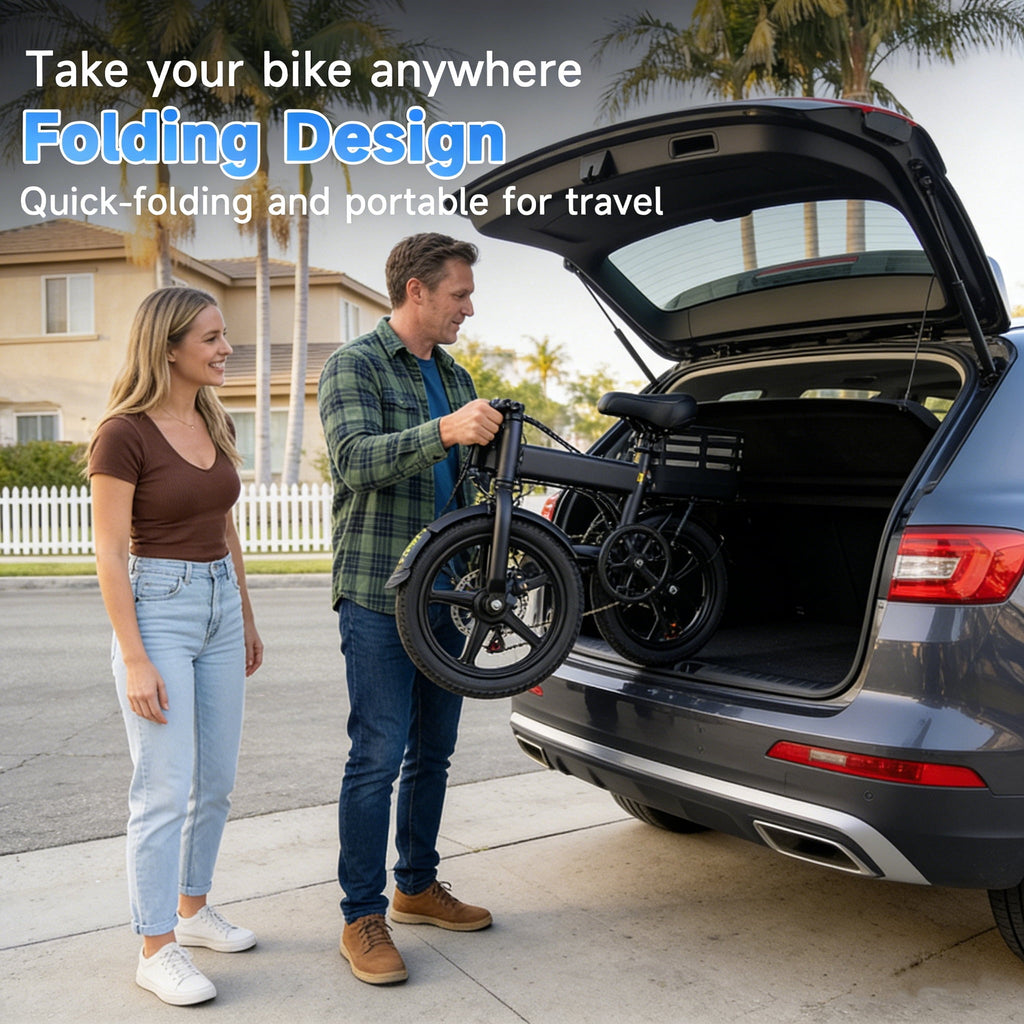 OwnGold 14IN Folding Electric Bicycles for Adults Teens with Basket,500W Peak Motor Up to 20 mph Range 30 Miles,36V 12Ah Removable Battery,Commuter/Shopping Mini Ebike,UL 2849 Electric Bikes