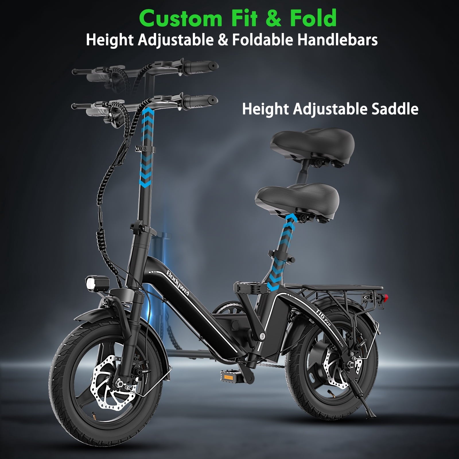 Bodywel Electric Bike for Adults, Electric Bicycle with 500W Motor, 14 Folding Ebike, 36V 10Ah Battery, 20 Miles Mini E Bikes for Commute, UL2849 Electric Bikes