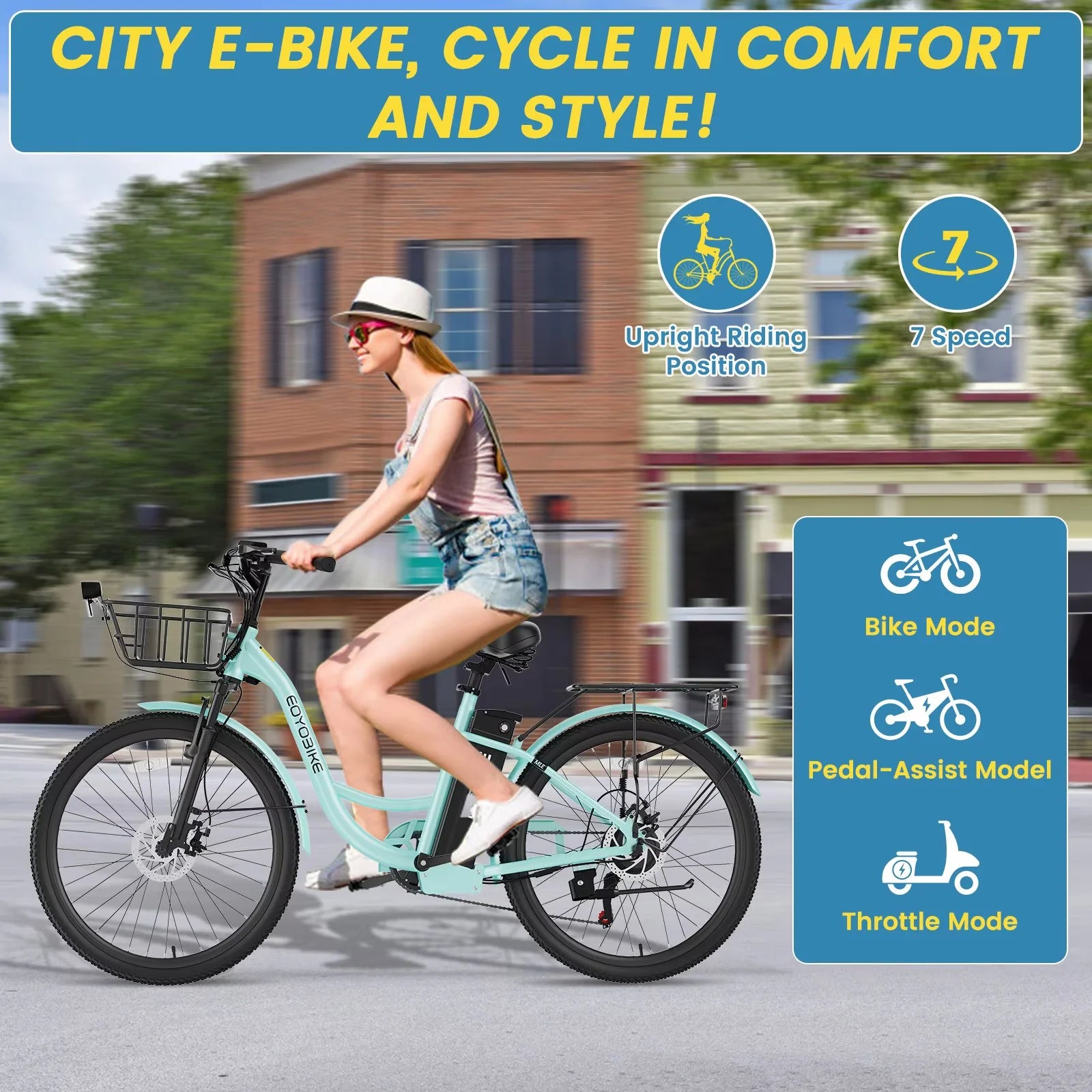 Lilypelle Electric Bike for Unisex Adults,24/26 7-Speed Step Thru Electric Bicycle ,36V,20MPH Electric Bikes
