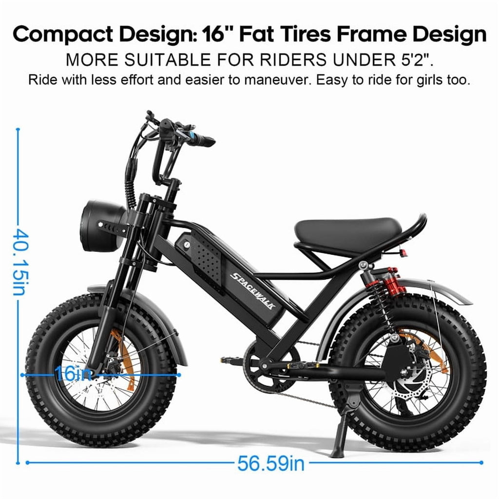 21.7MPH Spacewalk 16 Fat Tire Electric Bike,750W Motor,48V 15Ah Removable Battery,Compact Ebike for Adult and Teens Electric Bikes