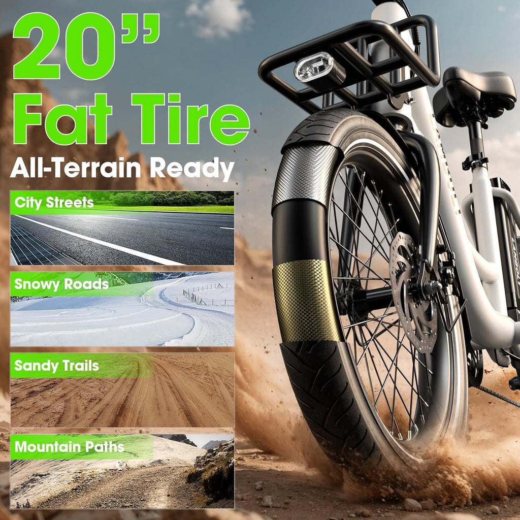 Electric Bike for Adults 1000W Peak Motor Ebike with 48V15Ah Removable Battery 20 x 3.0 Fat Tire Step-Thru 7-Speed Commuter Electric Bicycle Up to 24 MPH 70 Miles Range UL 2849 Certified Electric Bikes