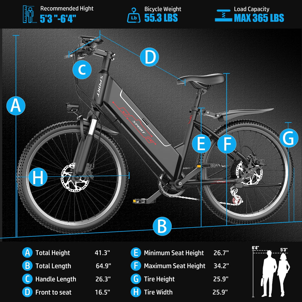 F26-1500W Off-Road Electric Bike, 26 Tire 55 Miles Electric Bike ,48V 10.5 Internal Battery (Removable), Top Speed 30MPH, Electric Mountain Bike Beach Bike, Professional 7 Speed UL2849 Electric Bikes