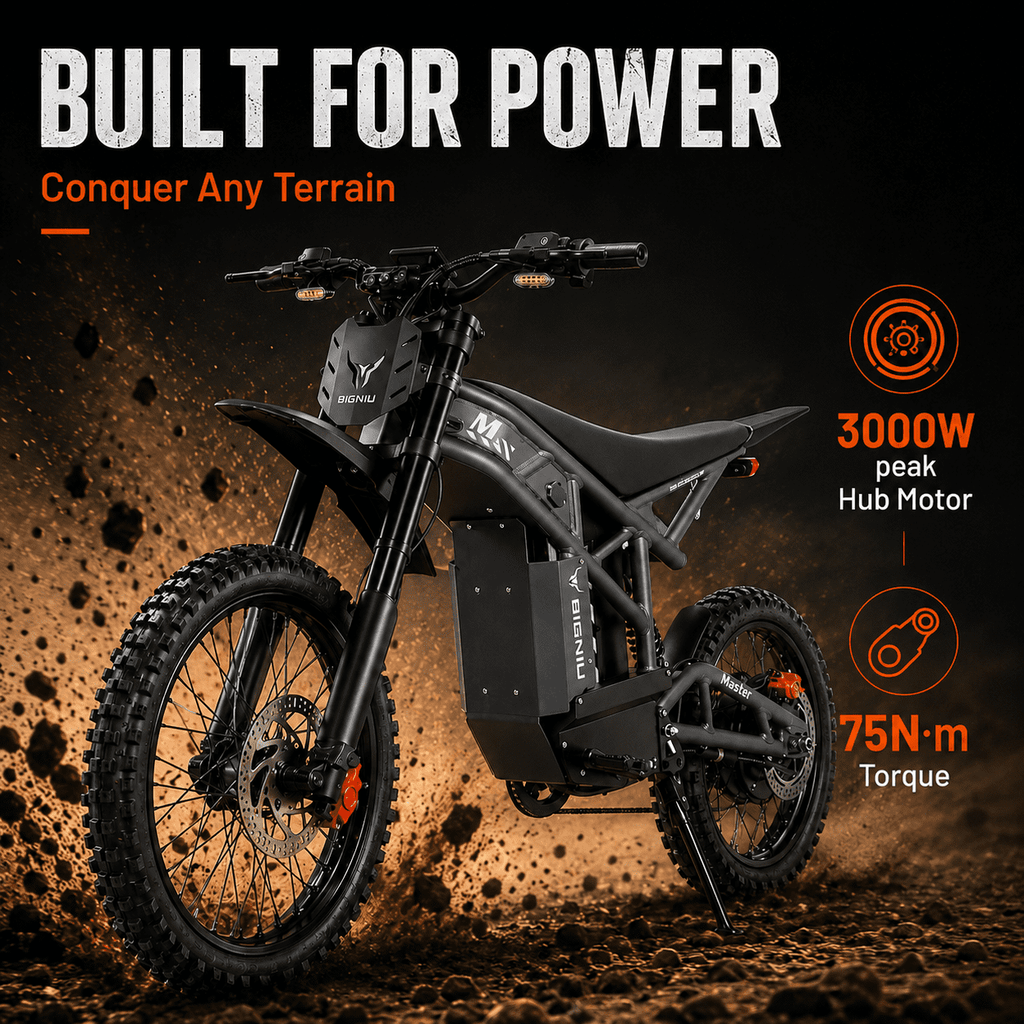 BIGNIU BG-Master Electric Bike for Adults, 2000W Rated / 3000W Peak Motor, 60V 32Ah (1920Wh) Removable Battery, UL 2849 Certified, Full Suspension, Up to 43 MPH, Up to 27 Miles Electric Bikes