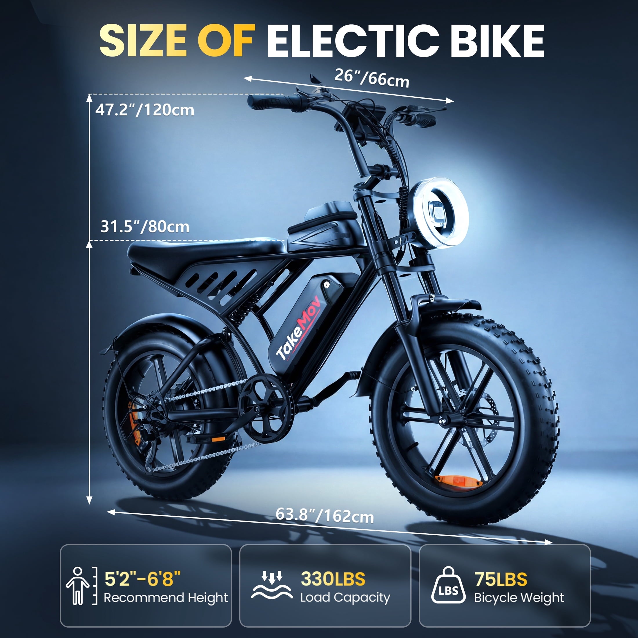 TakeMov Electric Bike for Adults, 1000W Peak 2000W Motor, 40MPH & 80 Miles, 20x4 Fat Tire E-Mountain Bike, NFC Unlock, 48V/25AH, UL2849 Certified Electric Bikes