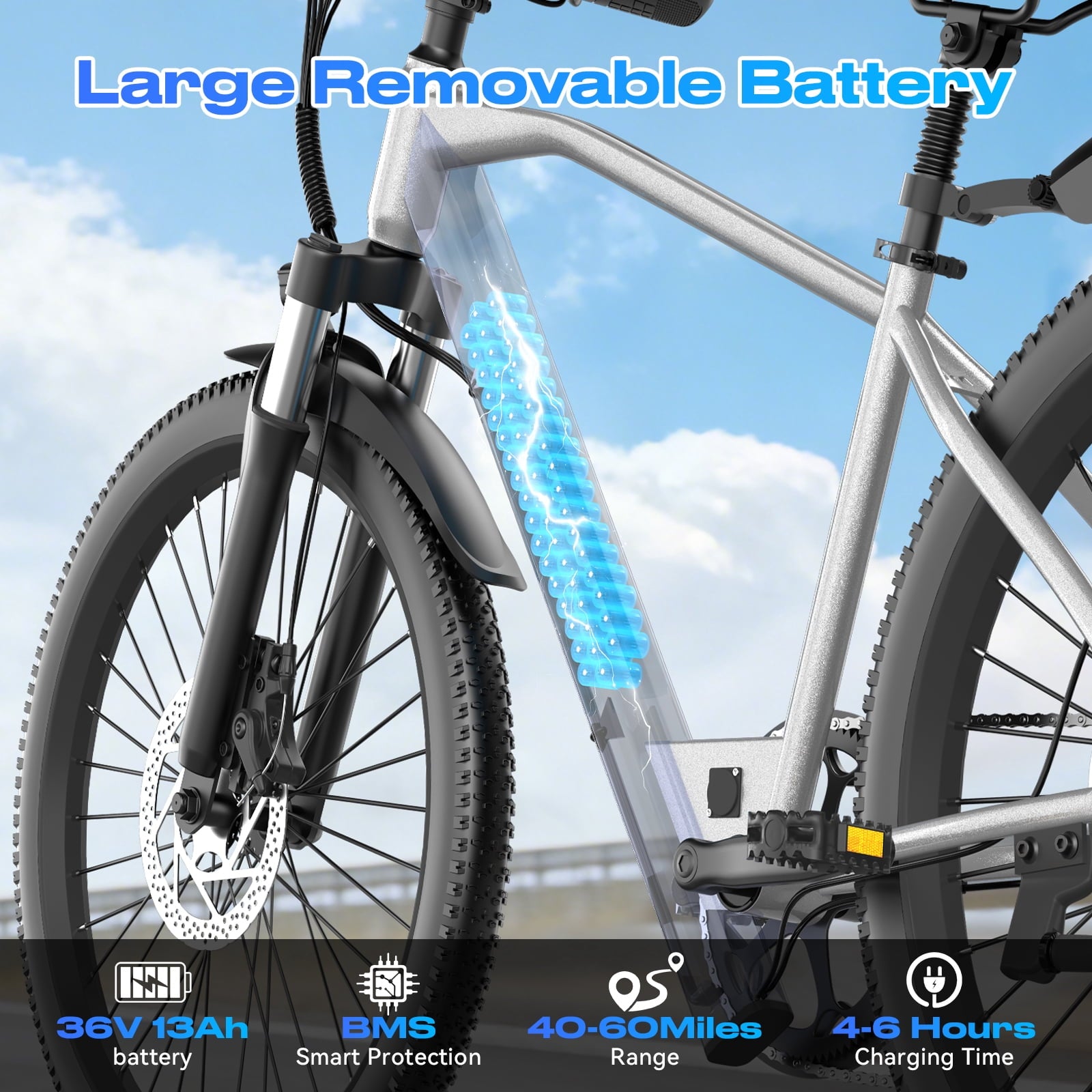 26 Electric Bike for Adults - 1200W Peak Motor, 28 MPH, 50 Mile Range, Removable 36V 13Ah Battery, 7-Speed, UL2849 Certified Commuter E-Bike Electric Bikes