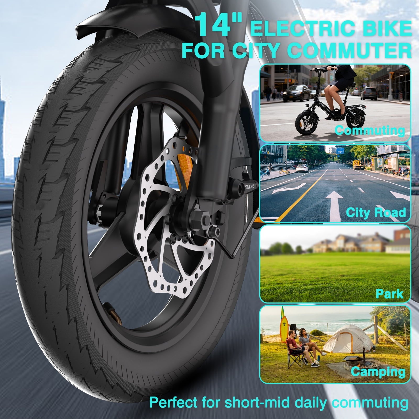 Bodywel Folding Electric Bicycle for Adults Teens, 14 Electric Bike with 500W Peak Motor, 360Wh Battery, Mini Ebike for City Commuter, E Bike, UL2849 Electric Bikes