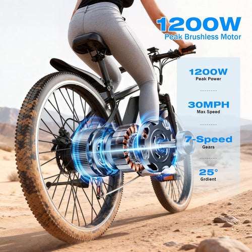 1200W Adult Electric Mountain Bike, 48V 10A Removable Battery-65 Miles, 26 Professional Shock Absorbing Tires,30MPH Off-Road Motorcycle,7 Speed Ebike,UL2849 Electric Bikes