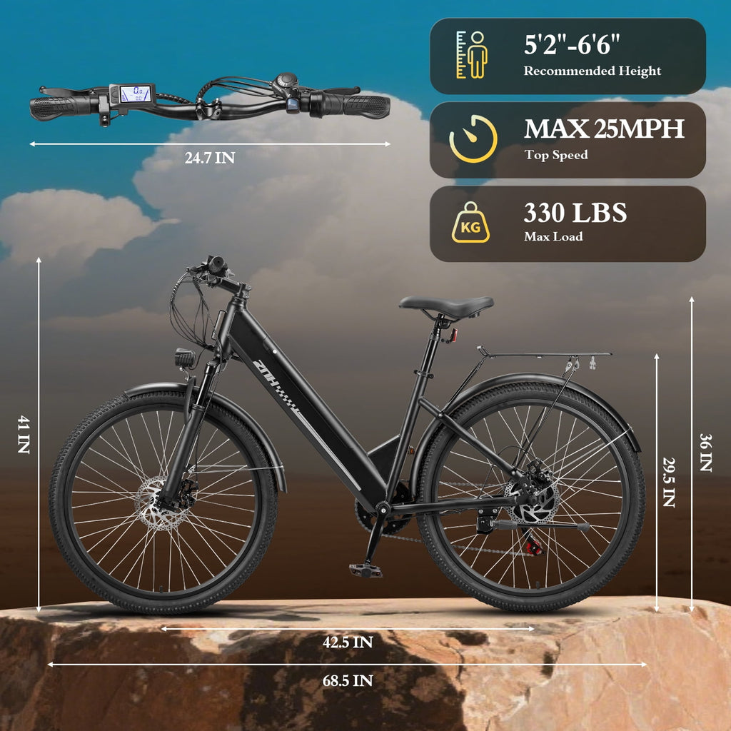 ZNH 26Low Step Commuter Electric Bike for Adults|750W Powerful Motor Adult Electric Bicycles Max 20mph|48V 13Ah Removable Battery Women City Ebike|UL2849|Black Electric Bikes