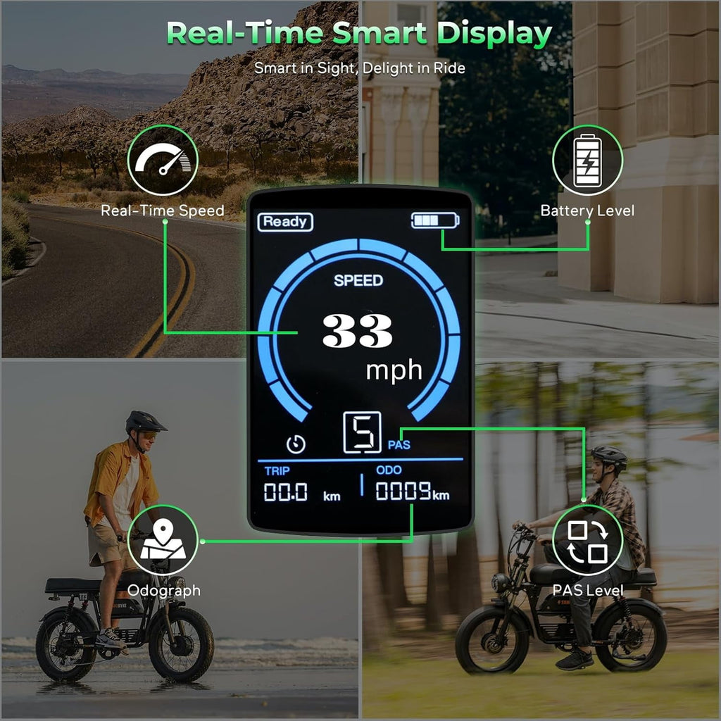 T73 Max Electric Bike for Adults, 48V 36Ah Large Battery, 1500W Powerful Motor 33MPH, 20×4 Fat Tire E-Mountain Bike Off-Road, UL2849 Electric Bicycle Electric Bikes