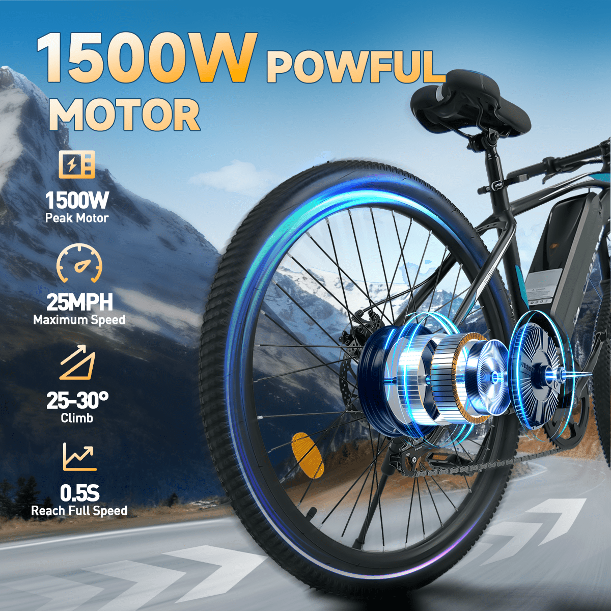 BroPath Electric Bike for Adults,26”Electric Mountain Bike 576Wh Internal Battery & LCD Display, with 7-Speed, 25MPH,Ebike,Full Suspension, 800W (Peak) Motor Commuter Electric Bicycle,UL2849 Electric Bikes