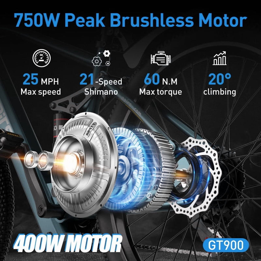 GT900 Electric Bike 748W Peak 36V 13Ah 24 Kenda Tires 21-Speed Shimano with NFC Electric Bikes