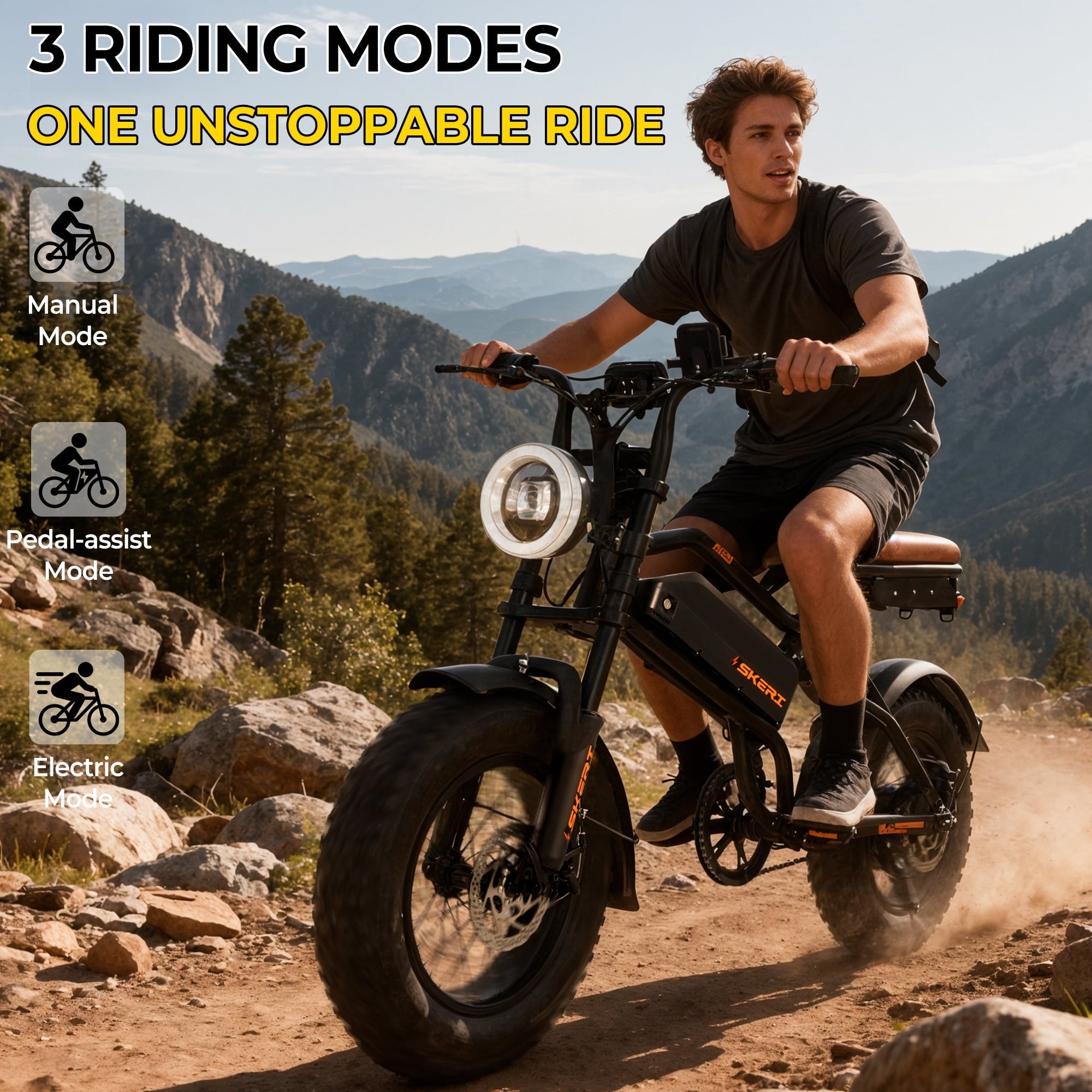 Skeri 750W (Peak 1000W) Electric Bike, 16” x 4” Fat Tire Dual Suspension E-Mountain Bikes, 48V 13Ah Battery UL2849 Electric Bikes