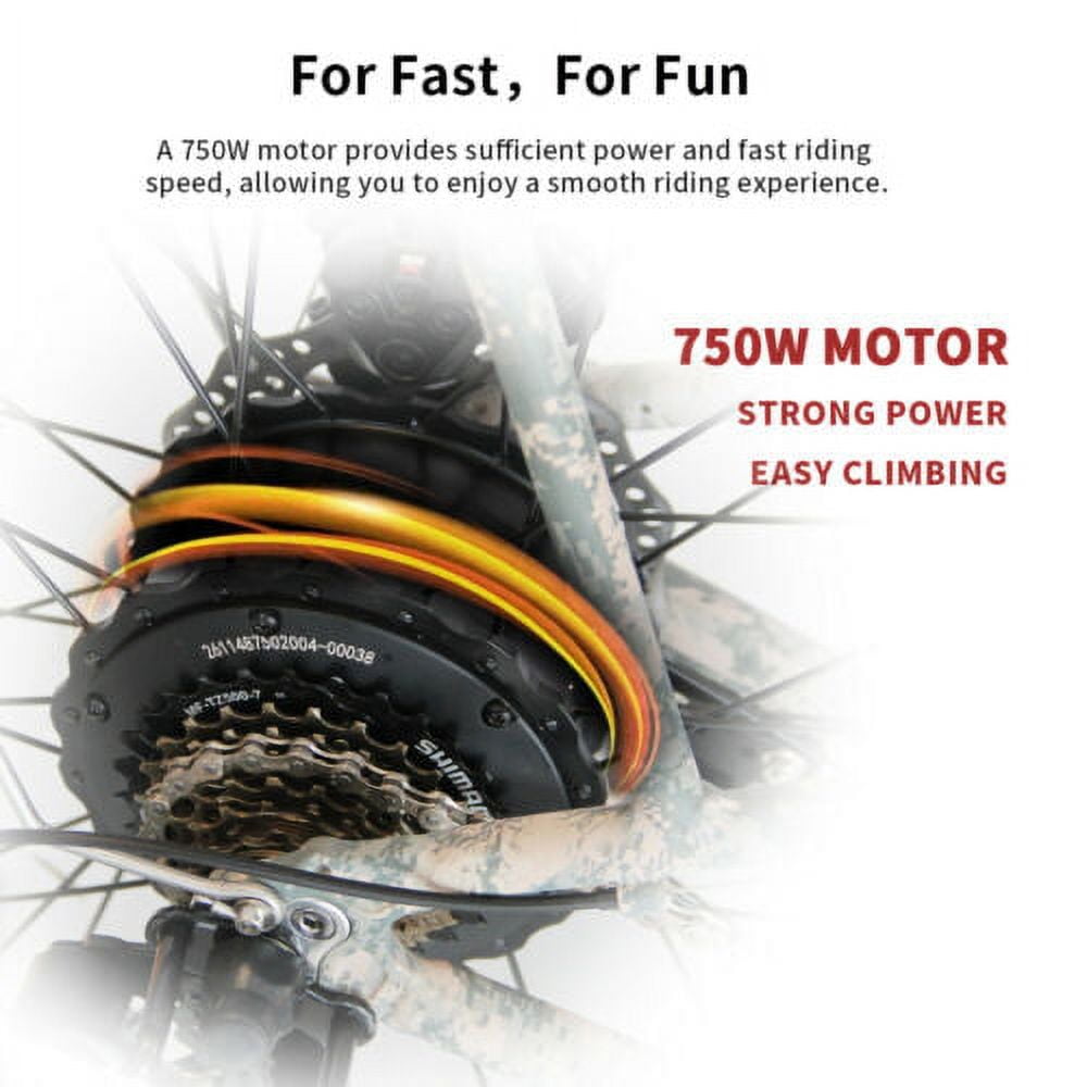Aostirmotor Electric Mountain Bike, 750W Motor 48V 13AH Removable Lithium Battery Ebike with Rack, 26 4.0 inch Fat tire Bike, Electric Bicycle for Adults(Black)UL2849 Electric Bikes