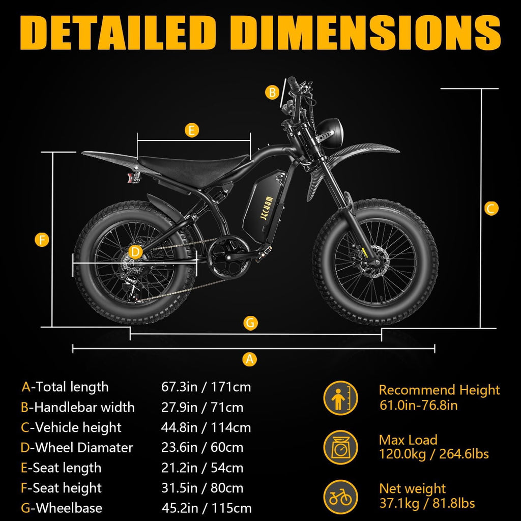 JECHAM 1500W Peak Electric Bike for Adults Teens, 48V 16AH Battery Up to 40+ Miles, 35 MPH Off-Road E-bike with 20x4.5 Fat Tires UL 2849 Electric Bikes