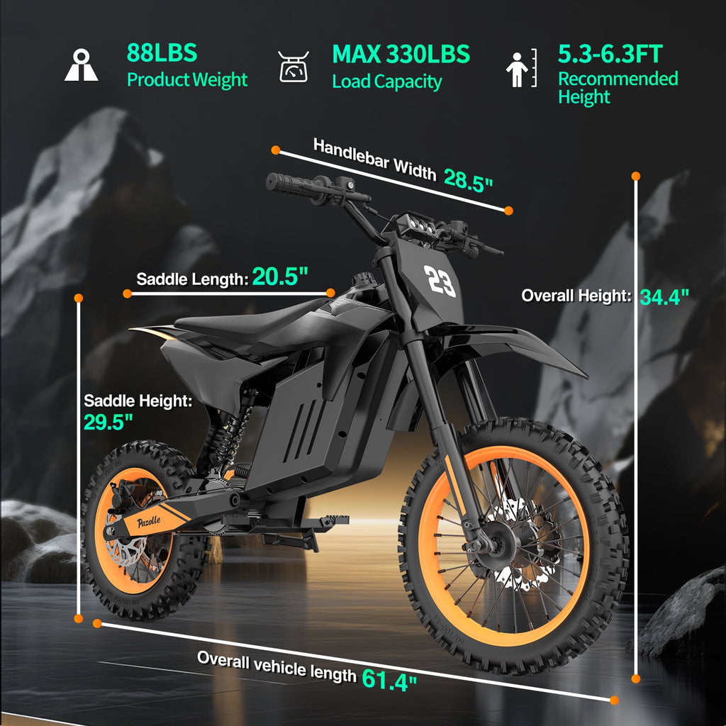 Peak 3000W Off-Road Electric Motorcycle, 60 Miles Long RangeElectric Dirt Bike, 48V 25Ah Battery, 14 Fat Tire Trail Bike for Adults Tested Under UL2849 Electric Bikes