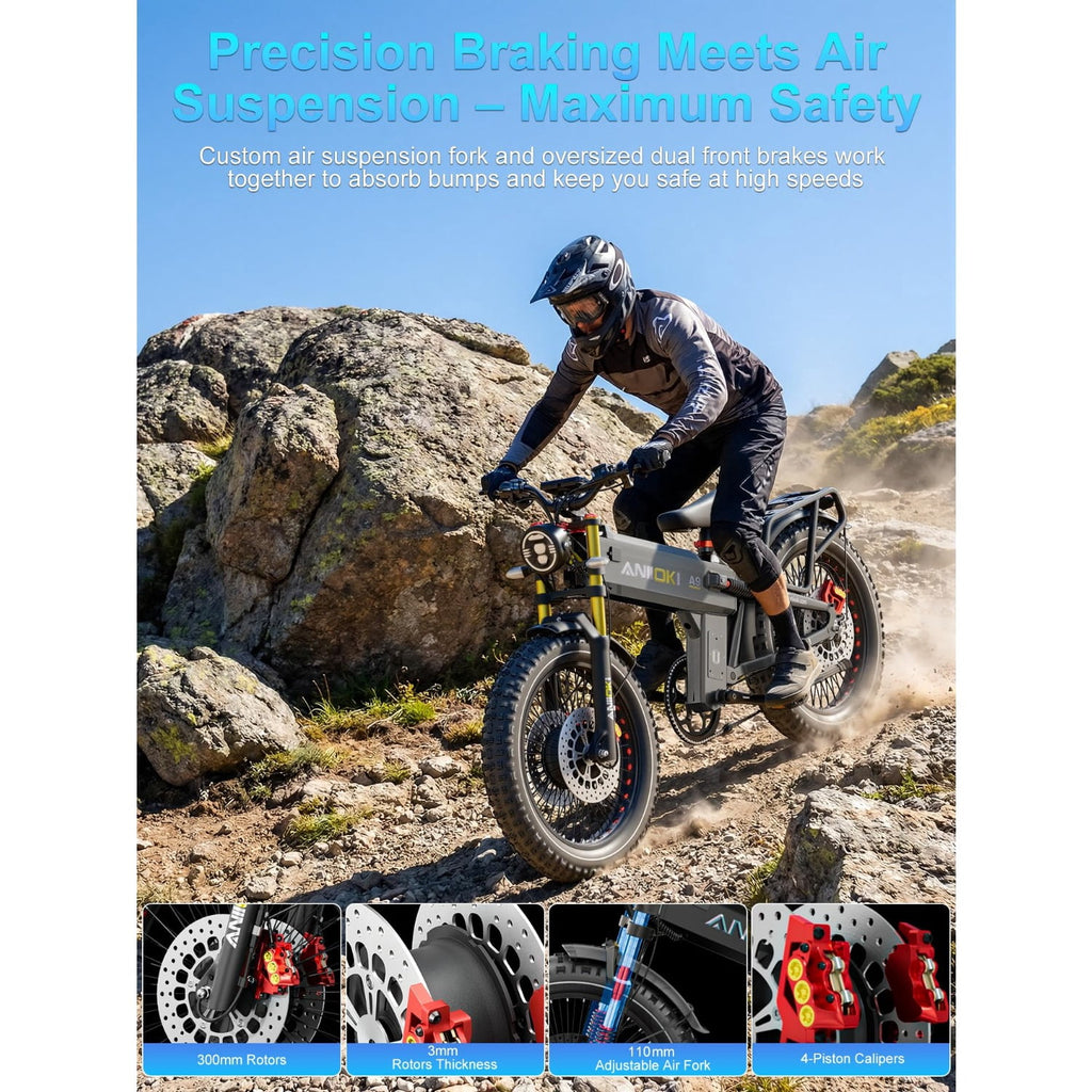 6000W Peak A9 Pro Max Dual Motor Electric Bike for Adults,60V 70Ah Battery,Up to 45 MPH,Up to 230 Miles Range,26x4.8 Fat Tires,Full Suspension Electric Bikes