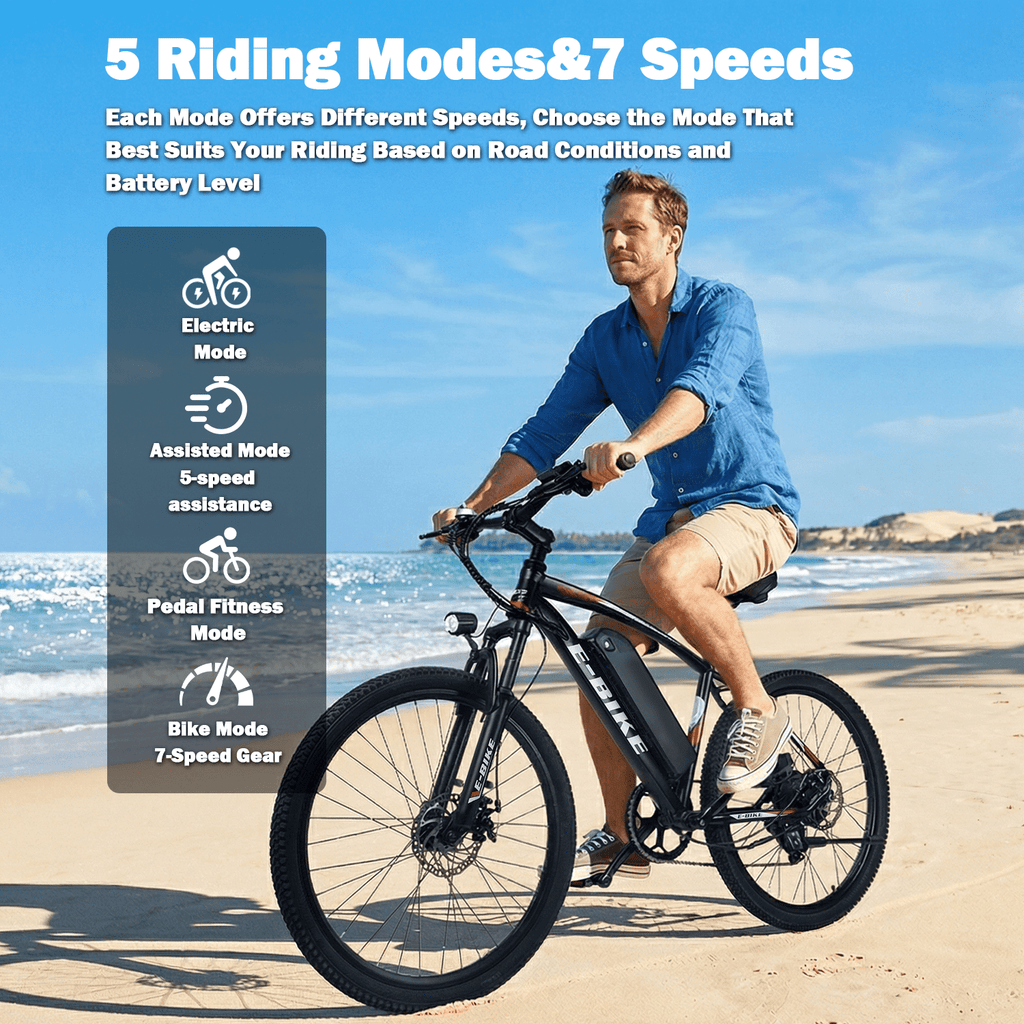 XKJ Electric Bike for Adults, 26”Electric Mountain Bike 576Wh Internal Battery & LCD Display,750W (Peak) Motor,7-Speed, Lightweight Ebike for Teens,40 Miles, Full Suspension,UL2849 Electric Bikes