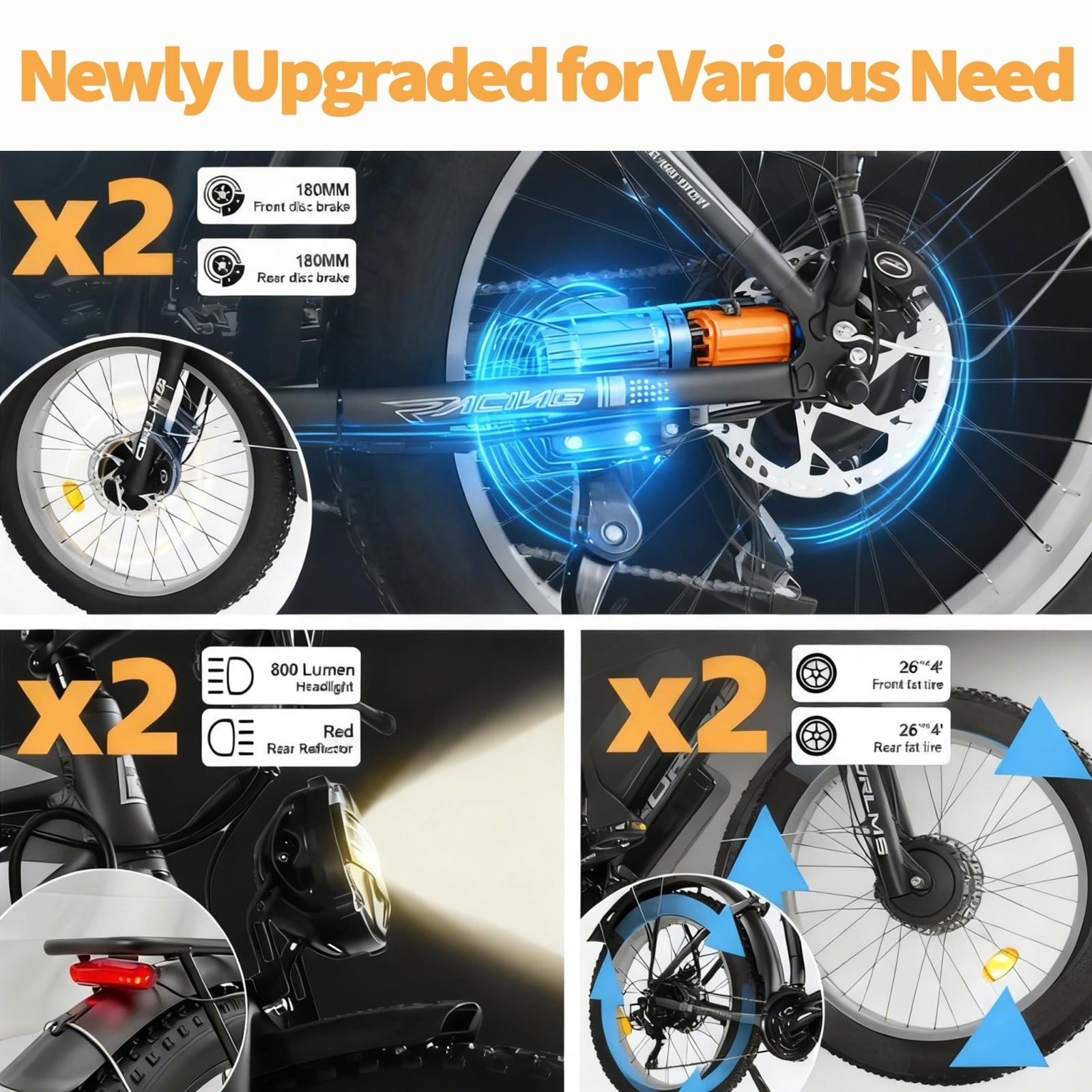 5000W Peak Dual Motor E-Bike, 60V 25Ah Battery Electric Bike, 50MPH High Speed E-Bike with 26 x 4.0 Fat Tire, Hydraulic Disc Brakes All Terrain Mountain/Commuter E-Bicycle Electric Bikes